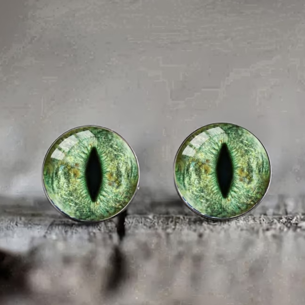 Green Cat Eye Stud Earrings